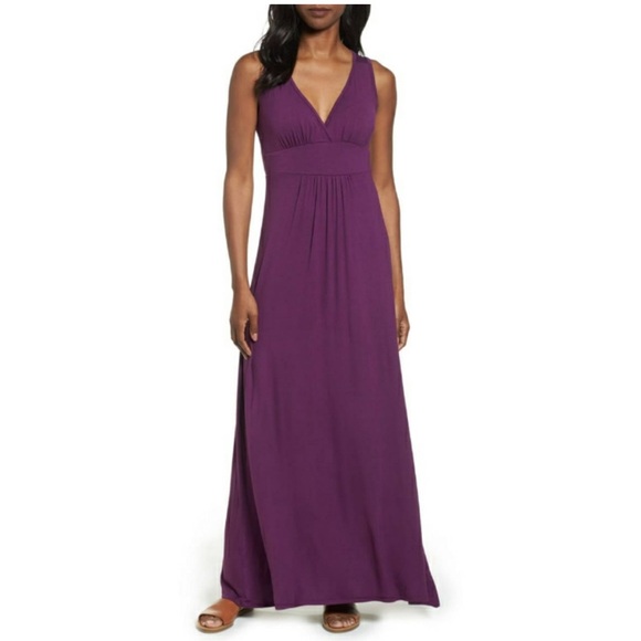 Loveappella Sleeveless V-neck Stretchy Maxi Dress in Eggplant Purple, NWT - Picture 1 of 8